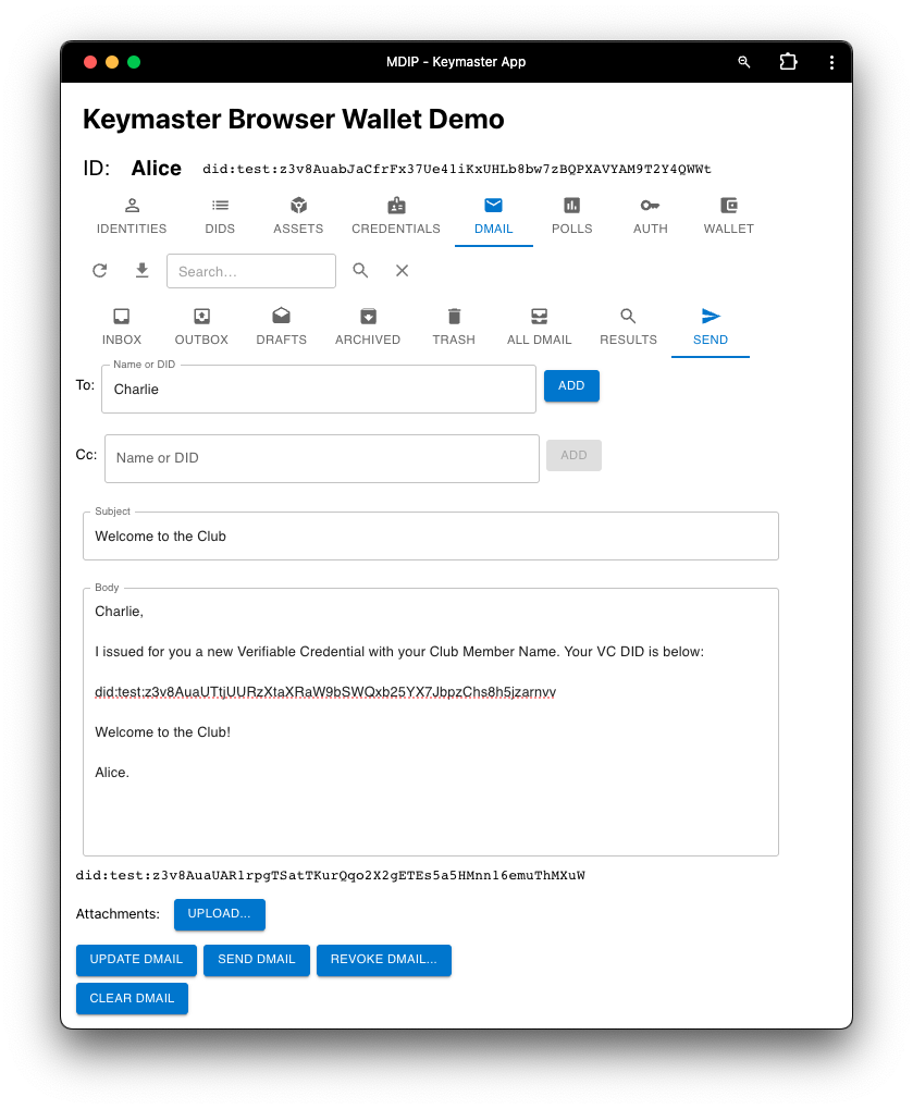DMAIL screen